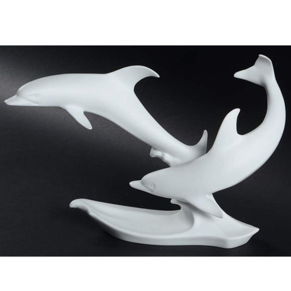 Vintage Bisque Porcelain Dolphins AK Kaiser and Signed by Bochmann